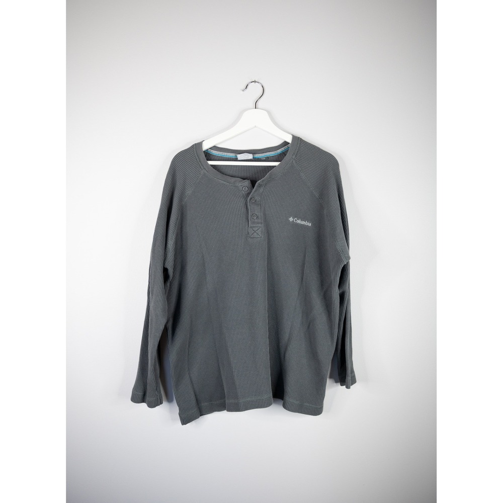 Columbia Henley Shirt Mens XXL Gray Excellent Omni-Wick‎ Waffle Knit Long Sleeve